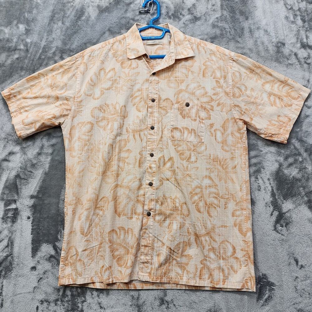 Moda‎ Campia Moda Shirt Mens M Orange White Floral Cotton Short Sleeve Button Up